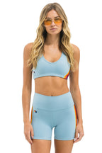 Classic 5 STRIPE RAINBOW 4 INCH HI-RISE BIKER SHORT - MIST