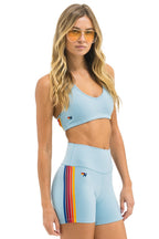 Classic 5 STRIPE RAINBOW 4 INCH HI-RISE BIKER SHORT - MIST