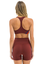 Classic 5 STRIPE RAINBOW 4 INCH HI-RISE BIKER SHORT - BRICK