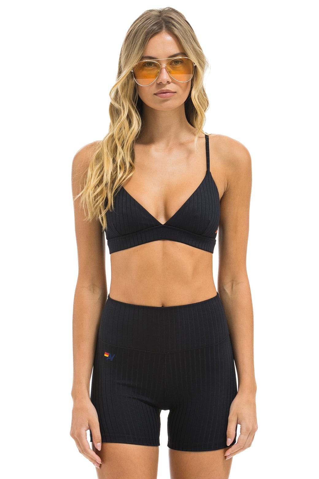 Classic WIDE RIB TRIANGLE ADJUSTABLE SPORTS BRA - BLACK