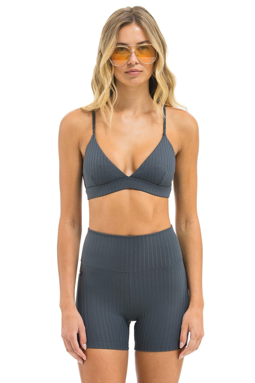 Classic WIDE RIB TRIANGLE ADJUSTABLE SPORTS BRA - TITANIUM