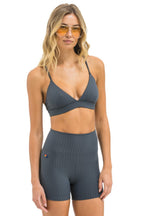 Classic WIDE RIB TRIANGLE ADJUSTABLE SPORTS BRA - TITANIUM