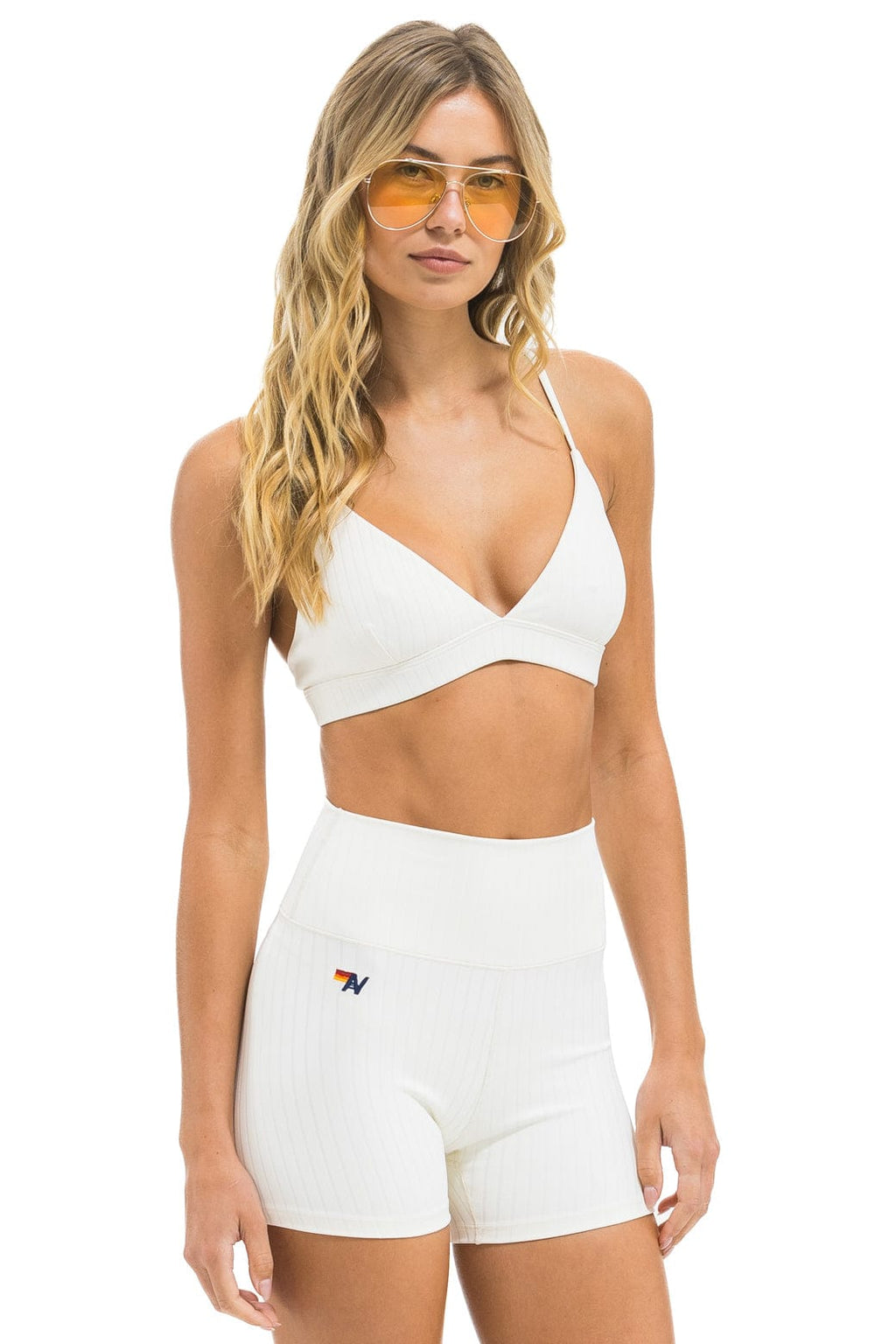 Classic WIDE RIB TRIANGLE ADJUSTABLE SPORTS BRA - VINTAGE WHITE
