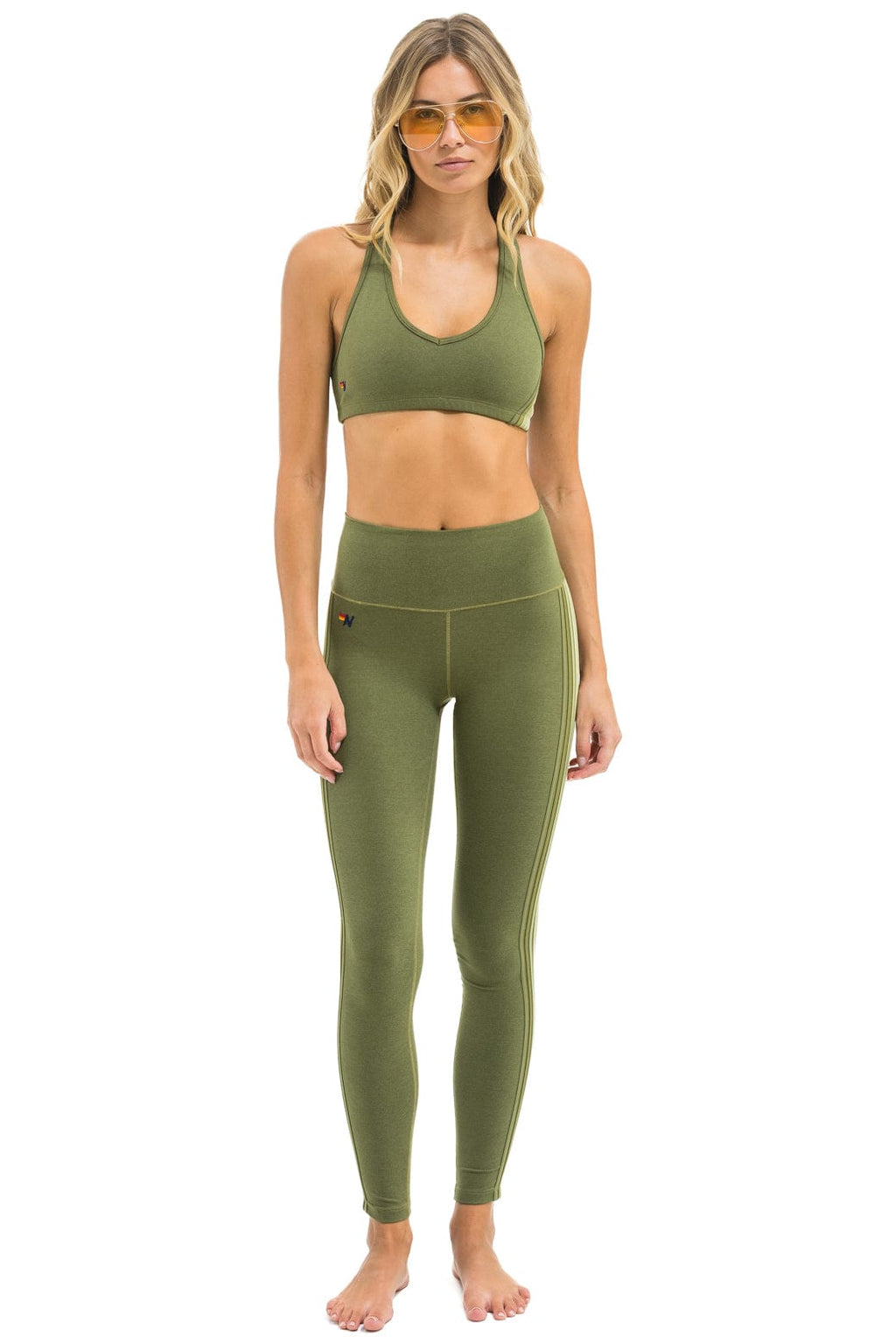 Classic FULL LENGTH HI-RISE 5 STRIPE LEGGINGS - ARMY