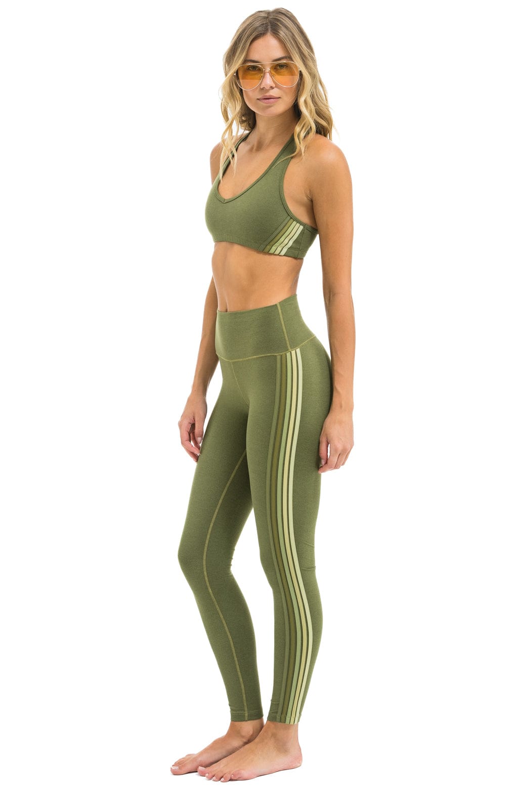 Classic FULL LENGTH HI-RISE 5 STRIPE LEGGINGS - ARMY