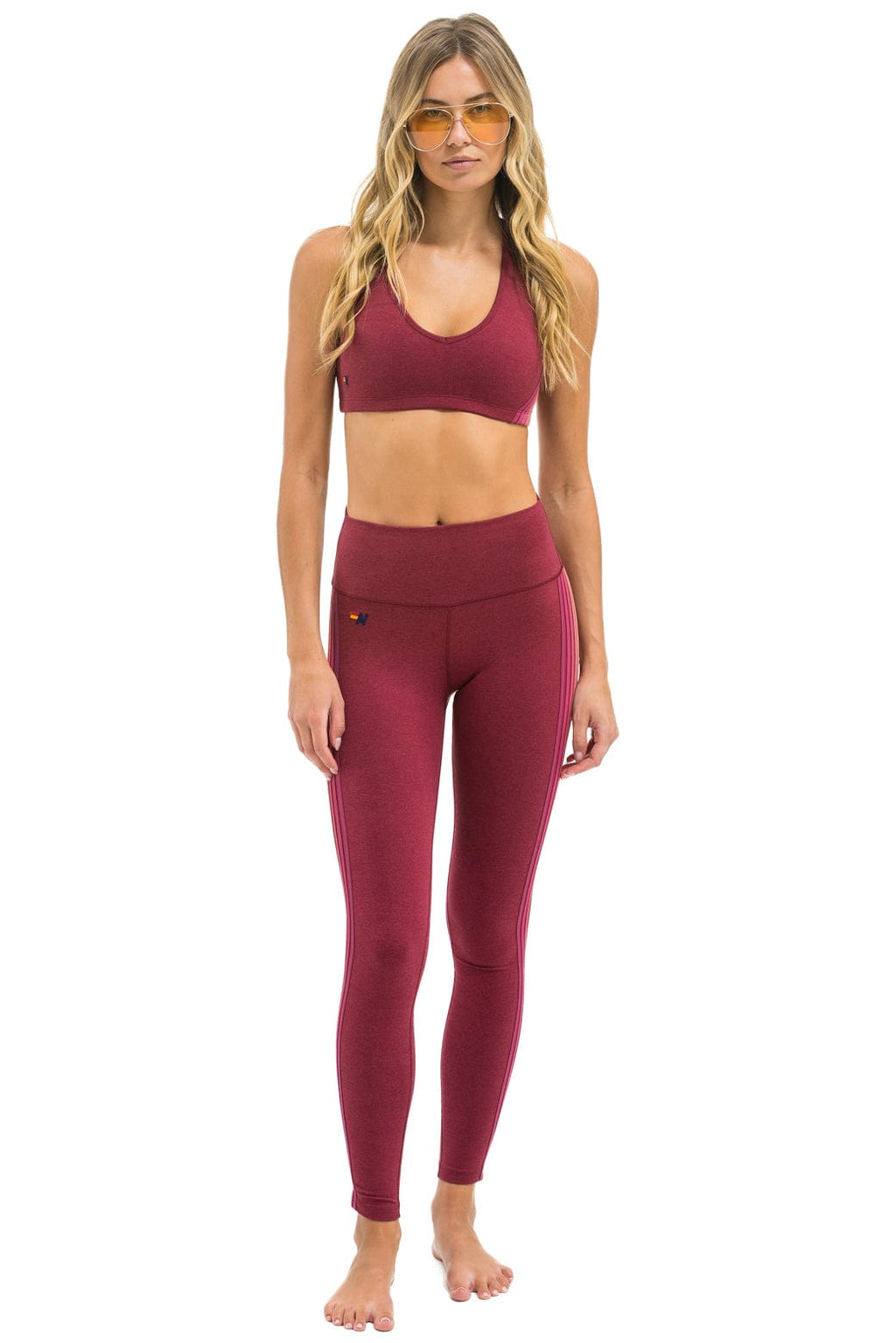 Classic FULL LENGTH HI-RISE 5 STRIPE LEGGINGS - BERRY
