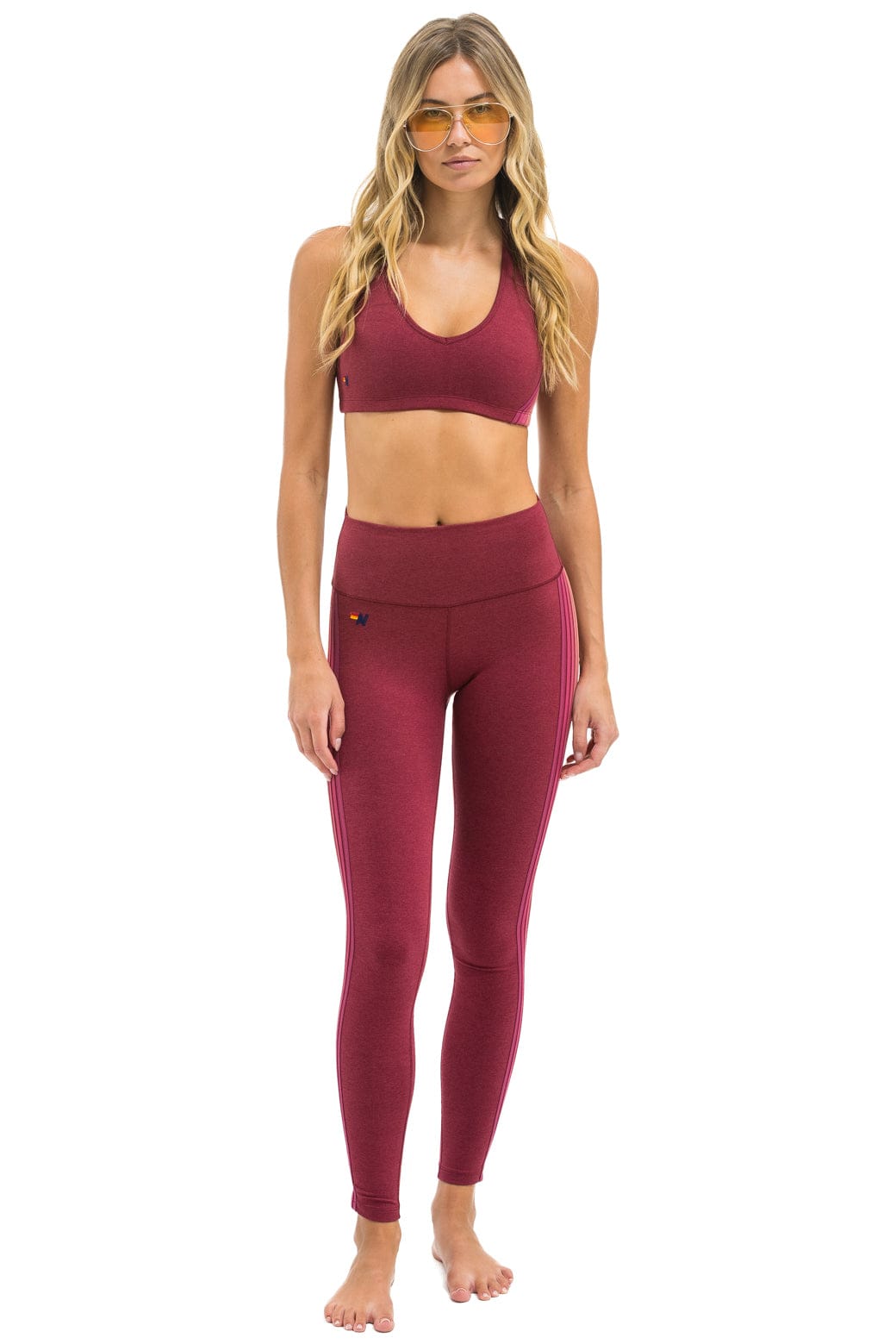 Classic FULL LENGTH HI-RISE 5 STRIPE LEGGINGS - BERRY