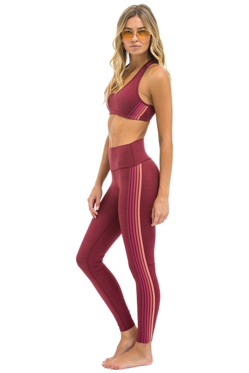 Classic FULL LENGTH HI-RISE 5 STRIPE LEGGINGS - BERRY