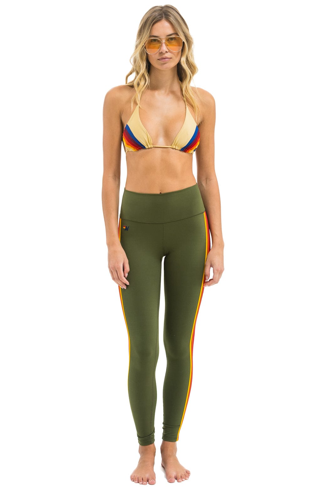 Classic FULL LENGTH HI-RISE 5 STRIPE LEGGINGS - LEAF