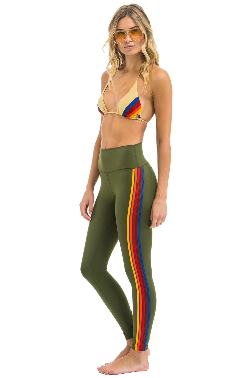 Classic FULL LENGTH HI-RISE 5 STRIPE LEGGINGS - LEAF