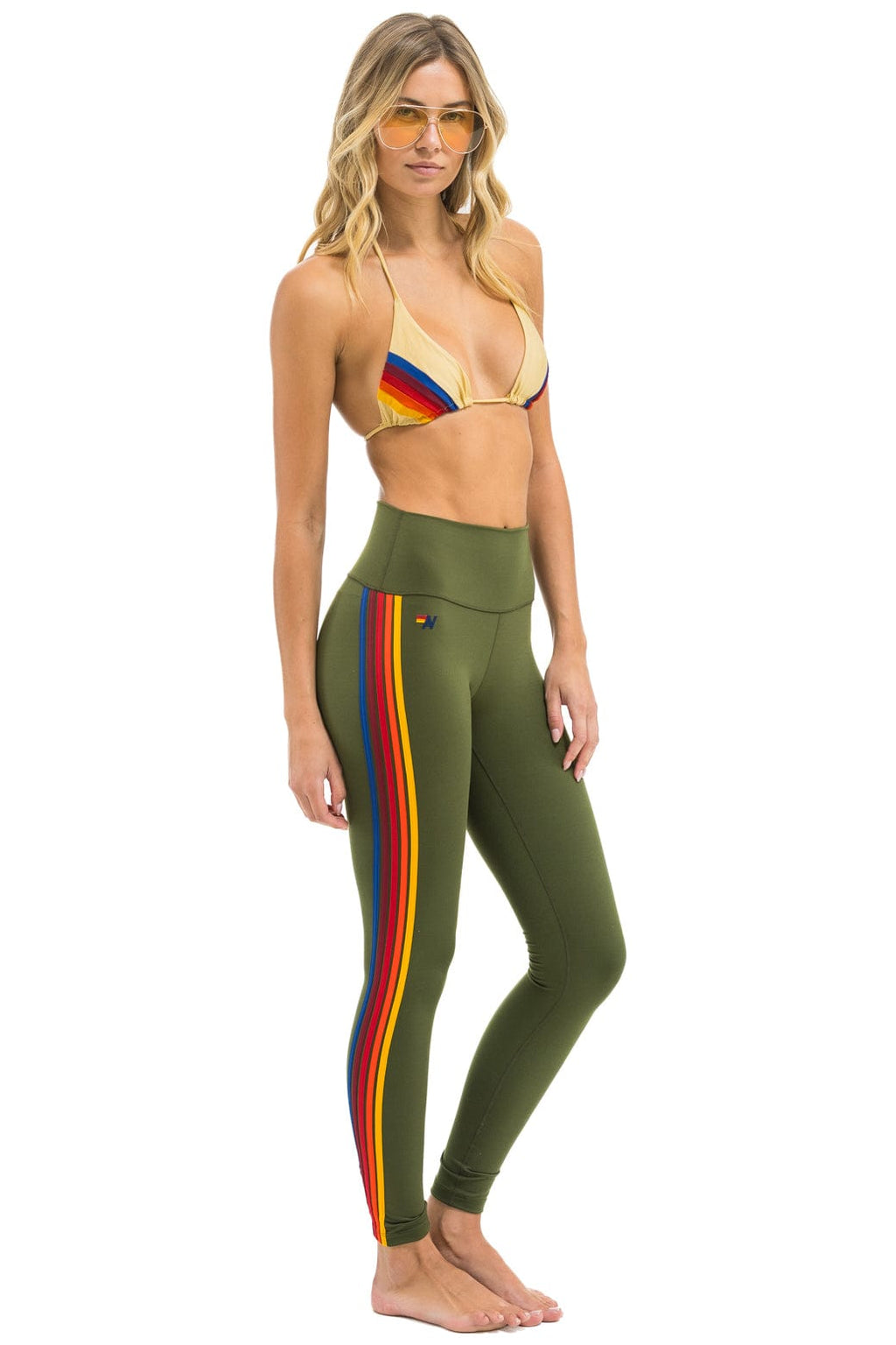 Classic FULL LENGTH HI-RISE 5 STRIPE LEGGINGS - LEAF