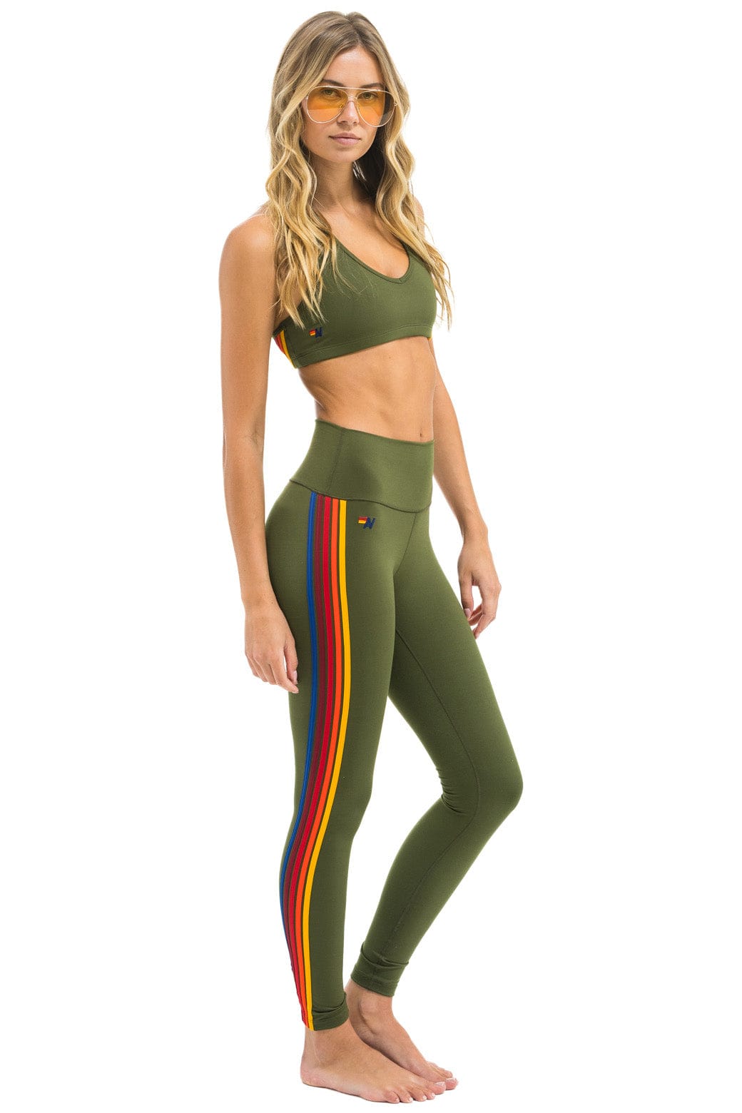 Classic FULL LENGTH HI-RISE 5 STRIPE LEGGINGS - LEAF