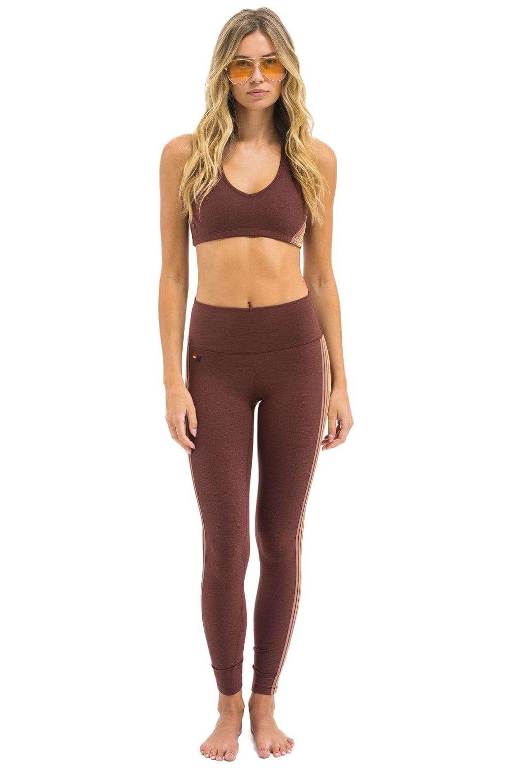Classic FULL LENGTH HI-RISE 5 STRIPE LEGGINGS - MOCHA