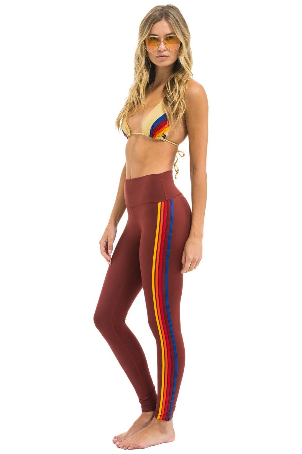 Classic FULL LENGTH HI-RISE 5 STRIPE LEGGINGS - BRICK