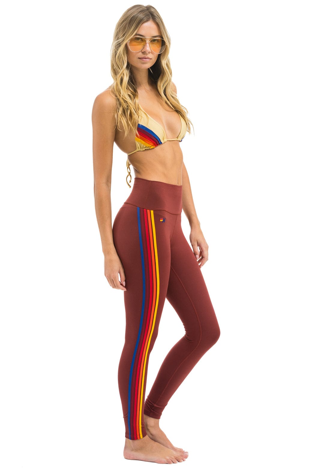 Classic FULL LENGTH HI-RISE 5 STRIPE LEGGINGS - BRICK