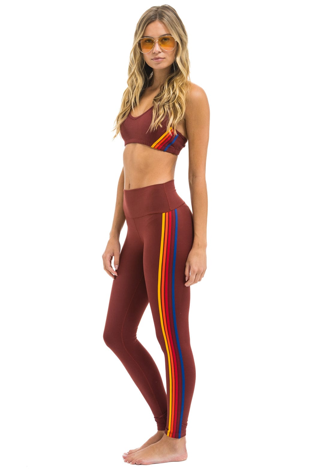Classic FULL LENGTH HI-RISE 5 STRIPE LEGGINGS - BRICK