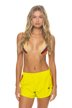 Classic WOMENS 5 STRIPE FLEX BOARD SHORTS - NEON YELLOW RAINBOW