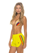 Classic WOMENS 5 STRIPE FLEX BOARD SHORTS - NEON YELLOW RAINBOW