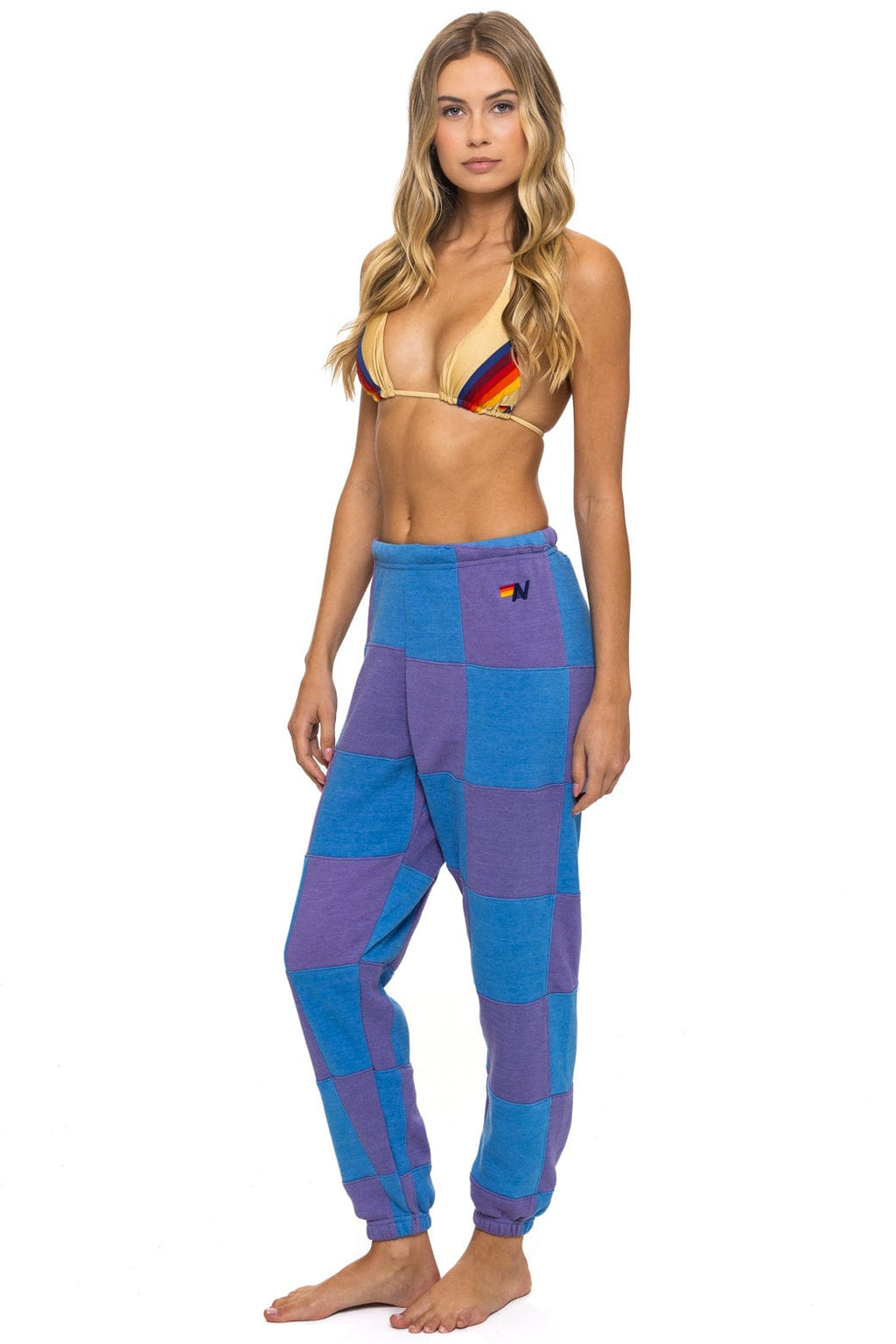 Classic CHECK QUILTED SWEATPANTS - LAVENDER OCEAN