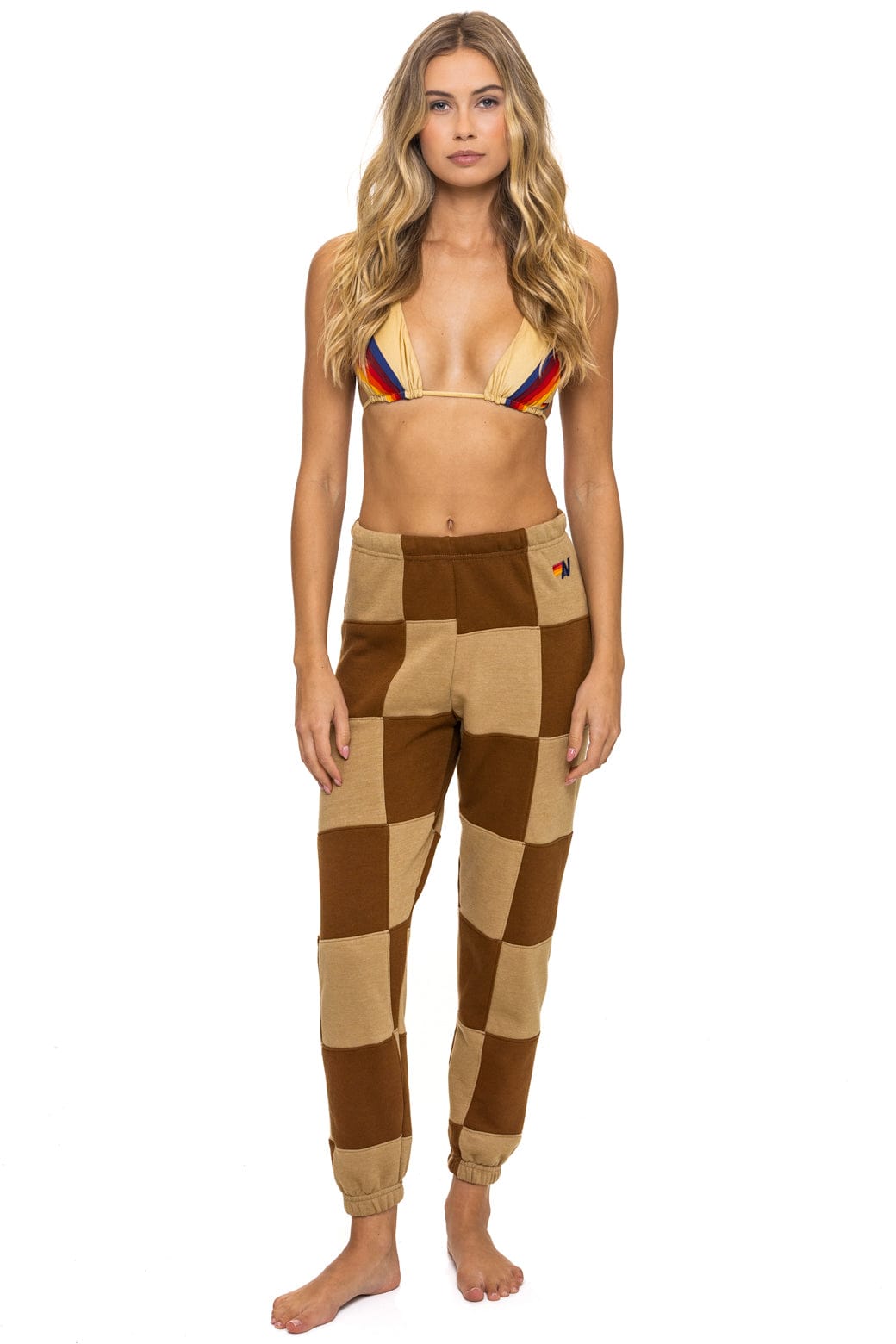 Classic CHECK QUILTED SWEATPANTS - TAN CINNAMON