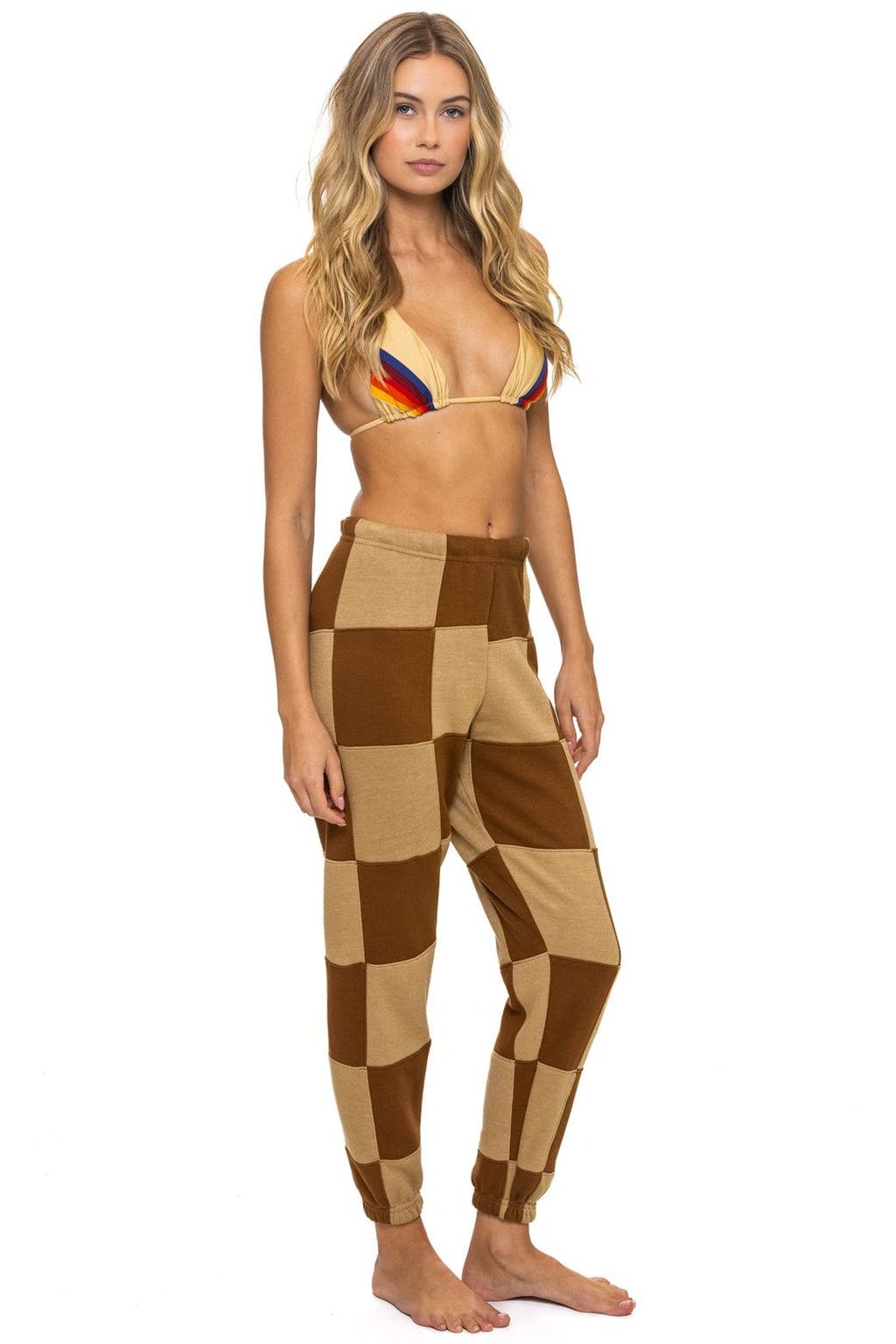 Classic CHECK QUILTED SWEATPANTS - TAN CINNAMON