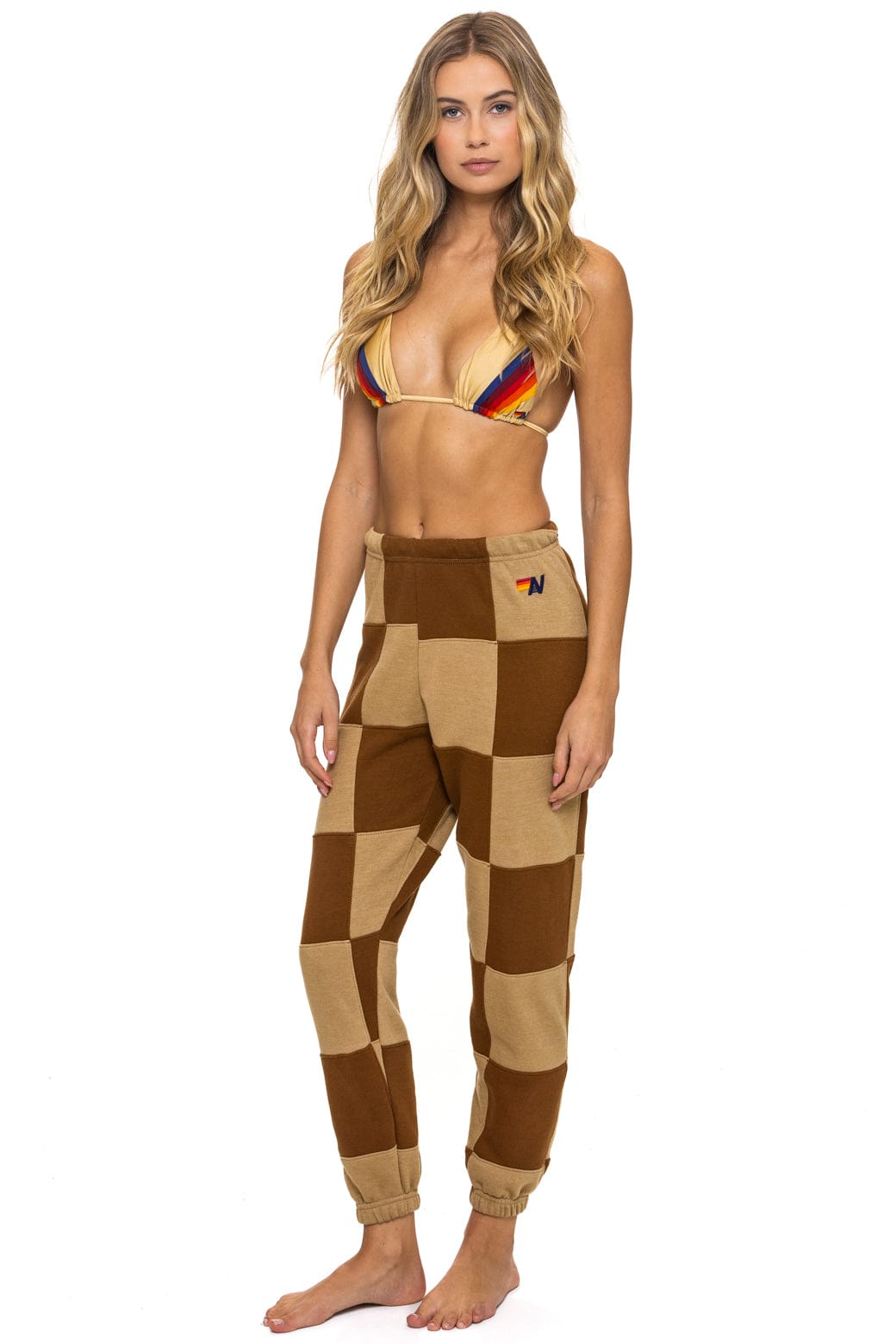 Classic CHECK QUILTED SWEATPANTS - TAN CINNAMON