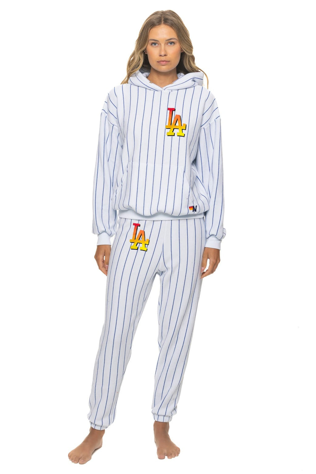 Classic LOS ANGELES DODGERS PINSTRIPE 2026 RELAXED PULLOVER HOODIE - WHITE BLUE