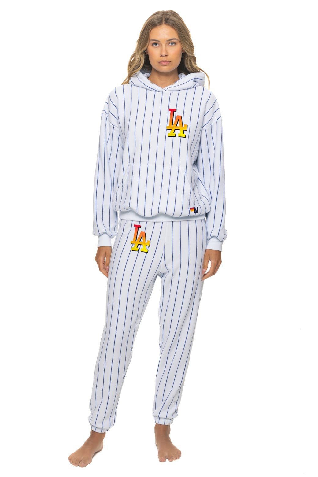Classic LOS ANGELES DODGERS PINSTRIPE 2026 RELAXED PULLOVER HOODIE - WHITE BLUE
