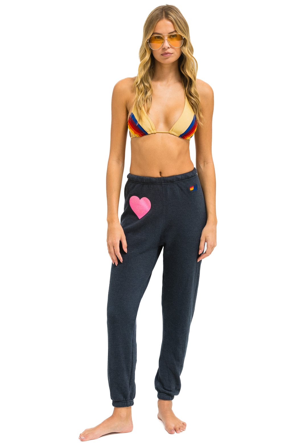 Classic GLITTER HEART SWEATPANTS - CHARCOAL NEON PINK
