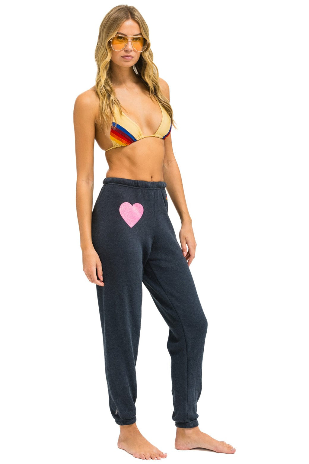 Classic GLITTER HEART SWEATPANTS - CHARCOAL NEON PINK