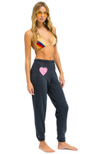 Classic GLITTER HEART SWEATPANTS - CHARCOAL NEON PINK