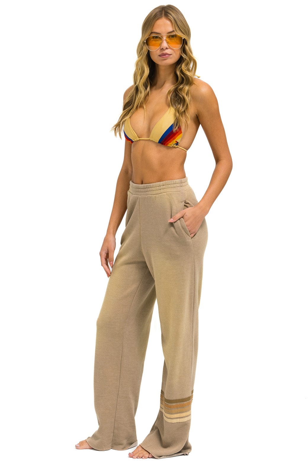 Classic RUGBY STITCH WIDE LEG POCKET SWEATPANTS - FADED TAN