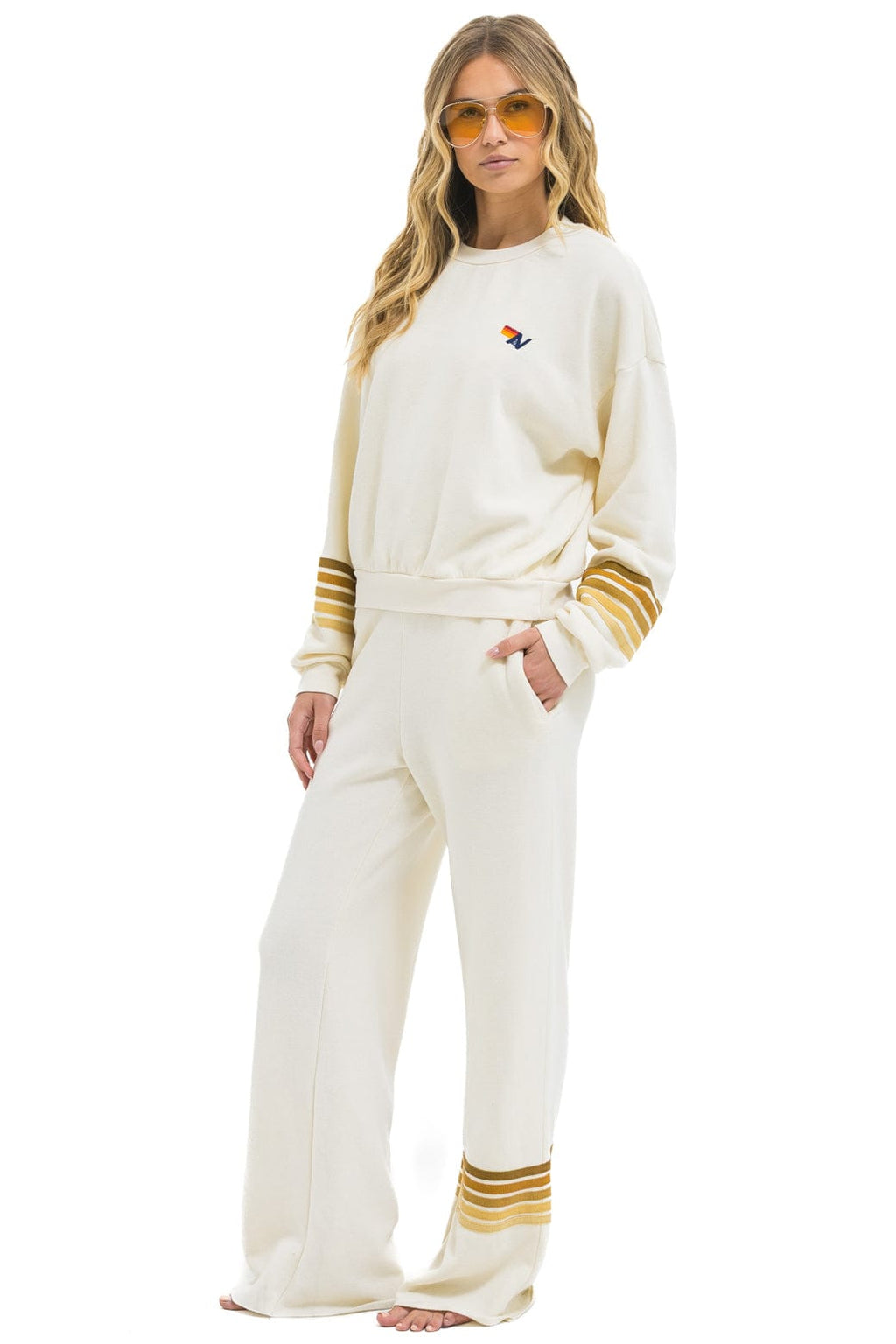 Classic RUGBY STITCH WIDE LEG POCKET SWEATPANTS - VINTAGE WHITE BROWN