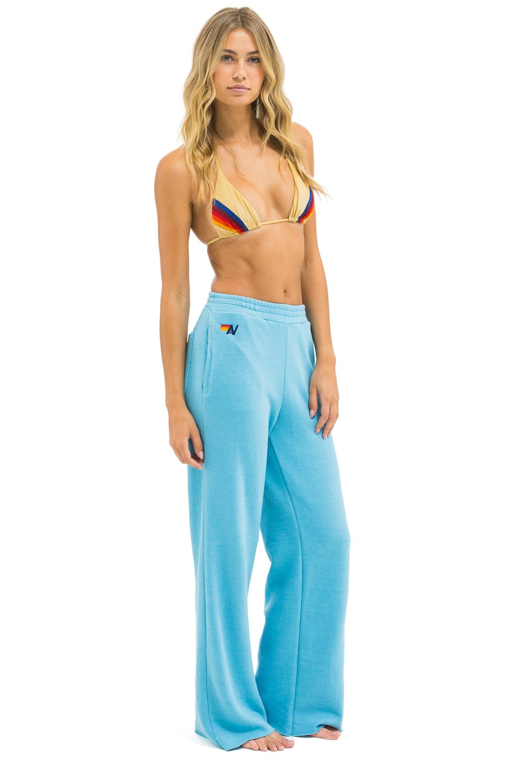 Classic 5 STRIPE WIDE LEG POCKET SWEATPANTS - AQUA AQUA