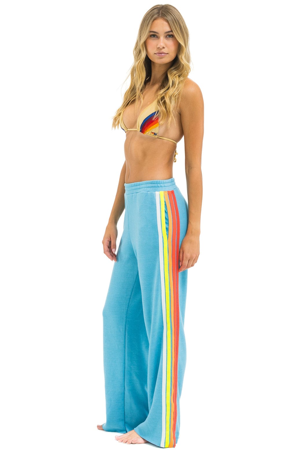Classic 5 STRIPE WIDE LEG POCKET SWEATPANTS - AQUA WHITE NEON