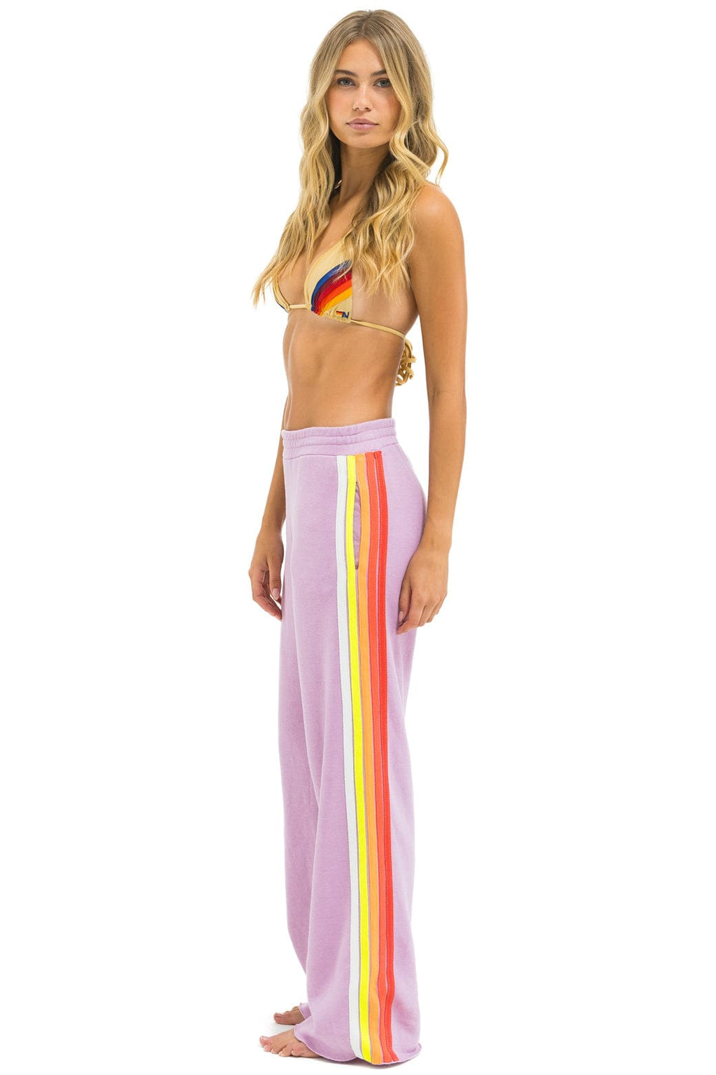 Classic 5 STRIPE WIDE LEG POCKET SWEATPANTS - MAUVE WHITE NEON