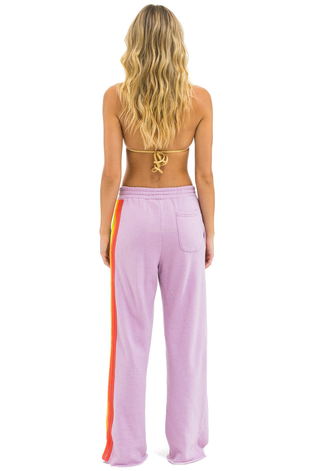 Classic 5 STRIPE WIDE LEG POCKET SWEATPANTS - MAUVE WHITE NEON