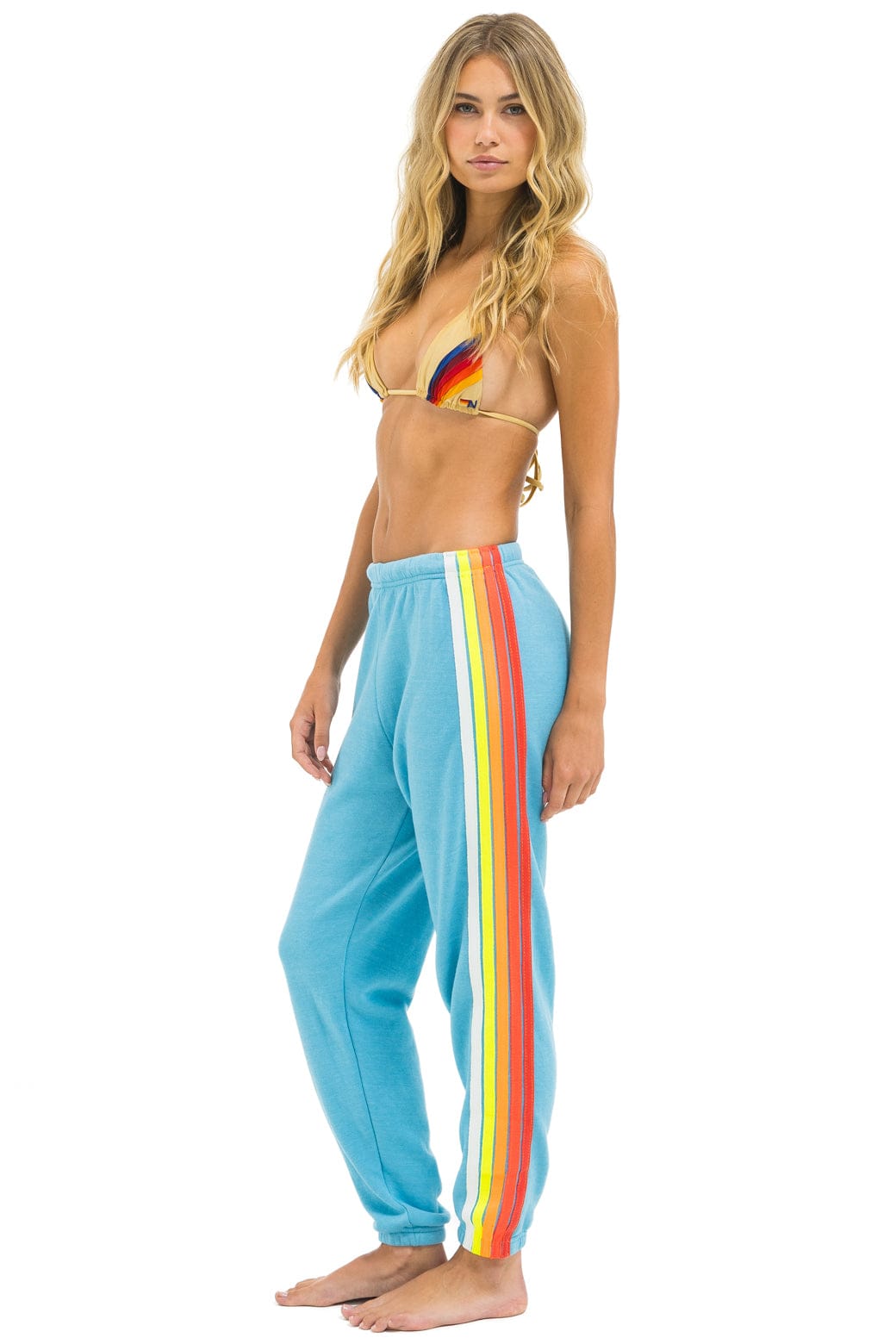 Classic 5 STRIPE SWEATPANTS - AQUA WHITE NEON