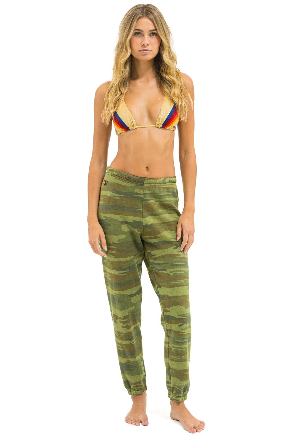 Classic 5 STRIPE SWEATPANTS - CAMO LIME AQUA