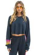 Classic RUGBY STITCH CROPPED CREW SWEATSHIRT RELAXED - CHARCOAL NEON