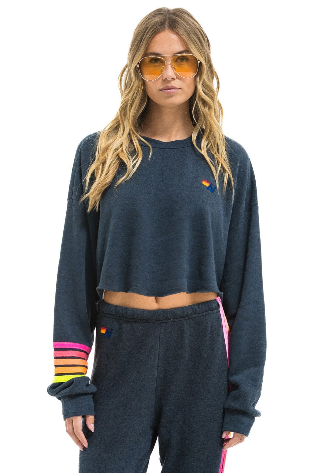 Classic RUGBY STITCH CROPPED CREW SWEATSHIRT RELAXED - CHARCOAL NEON
