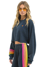 Classic RUGBY STITCH CROPPED CREW SWEATSHIRT RELAXED - CHARCOAL NEON