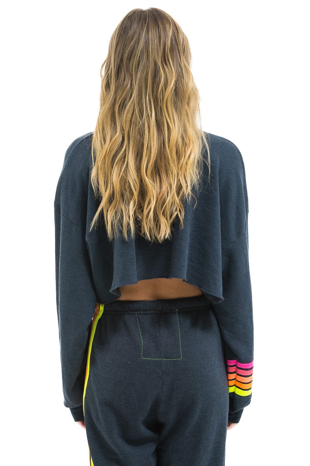 Classic RUGBY STITCH CROPPED CREW SWEATSHIRT RELAXED - CHARCOAL NEON