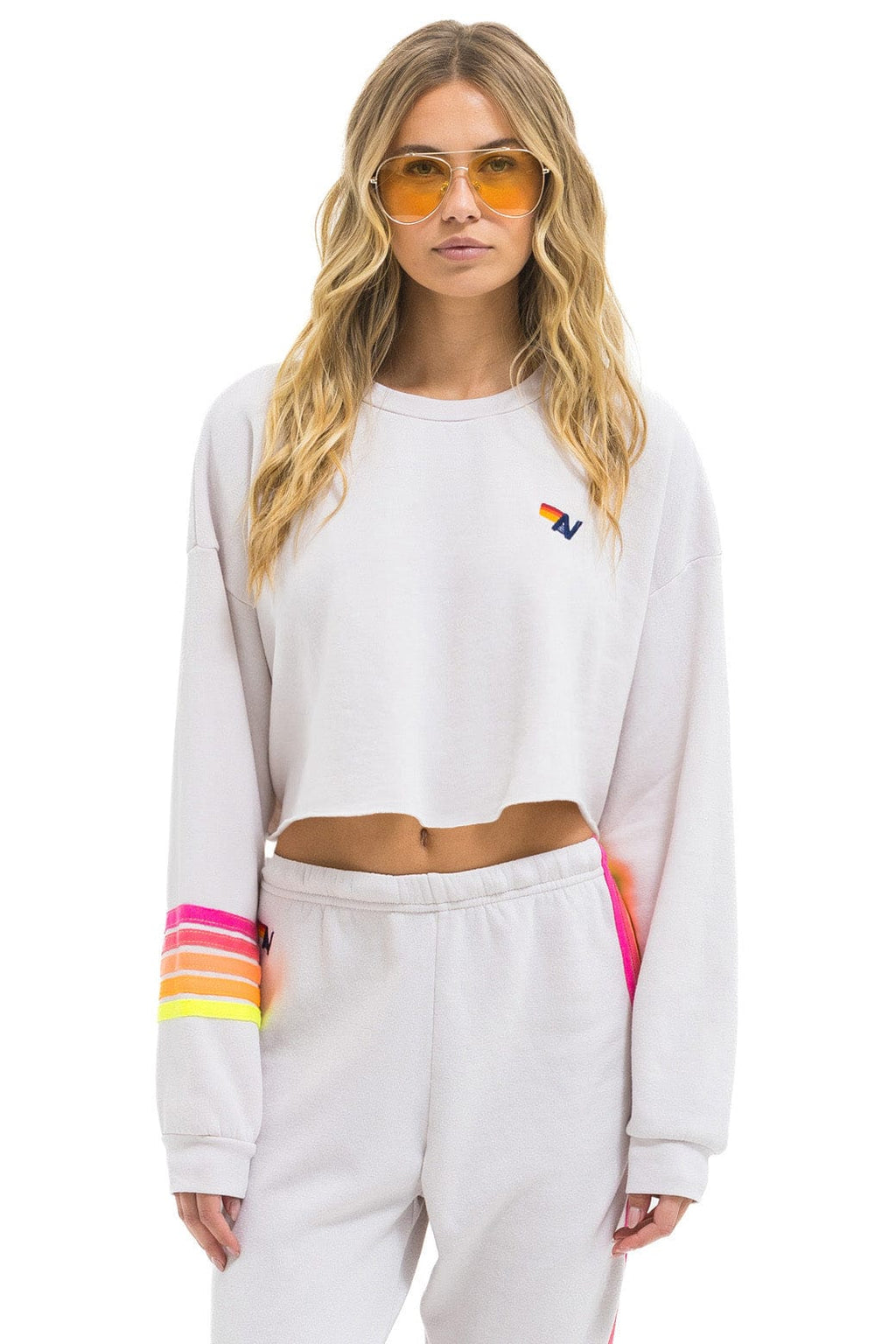 Classic RUGBY STITCH CROPPED CREW SWEATSHIRT RELAXED - DOVE GREY NEON