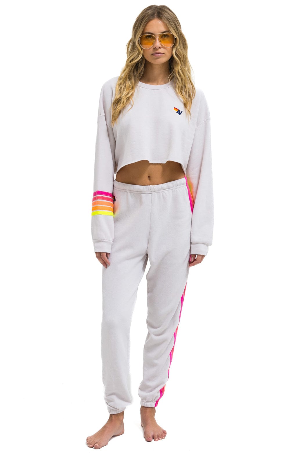 Classic 5 STRIPE SWEATPANTS - DOVE NEON