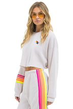 Classic RUGBY STITCH CROPPED CREW SWEATSHIRT RELAXED - DOVE GREY NEON