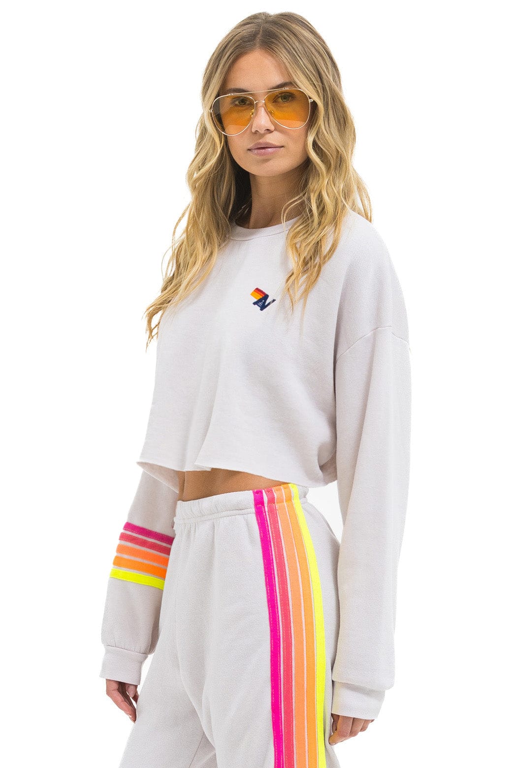 Classic RUGBY STITCH CROPPED CREW SWEATSHIRT RELAXED - DOVE GREY NEON
