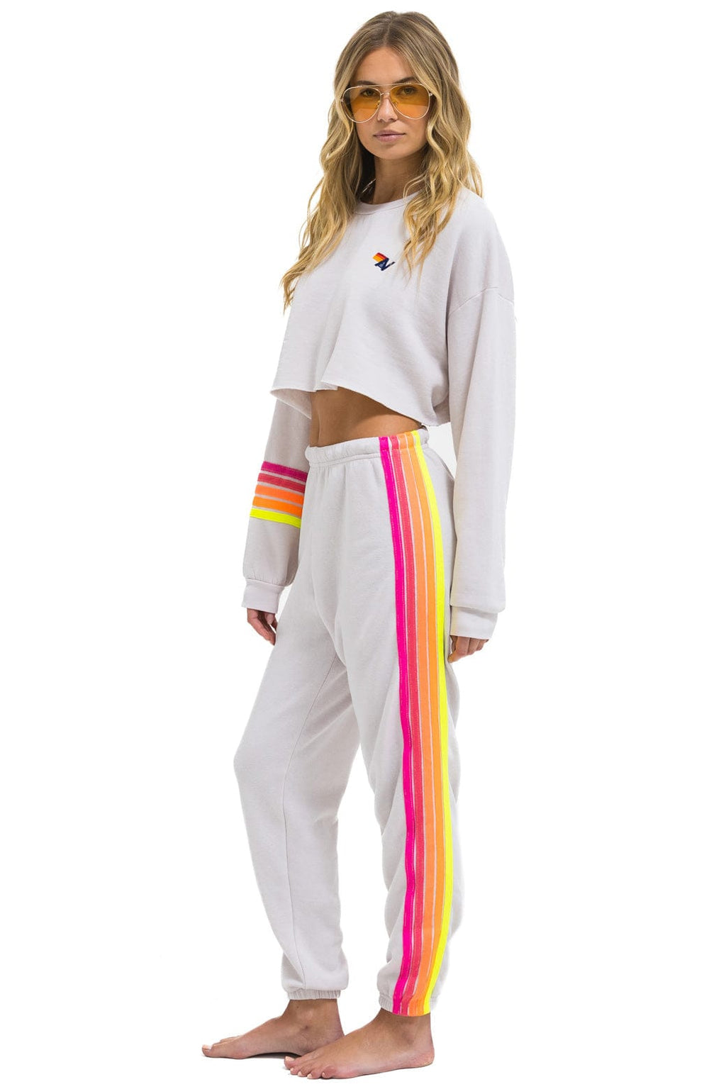 Classic 5 STRIPE SWEATPANTS - DOVE NEON