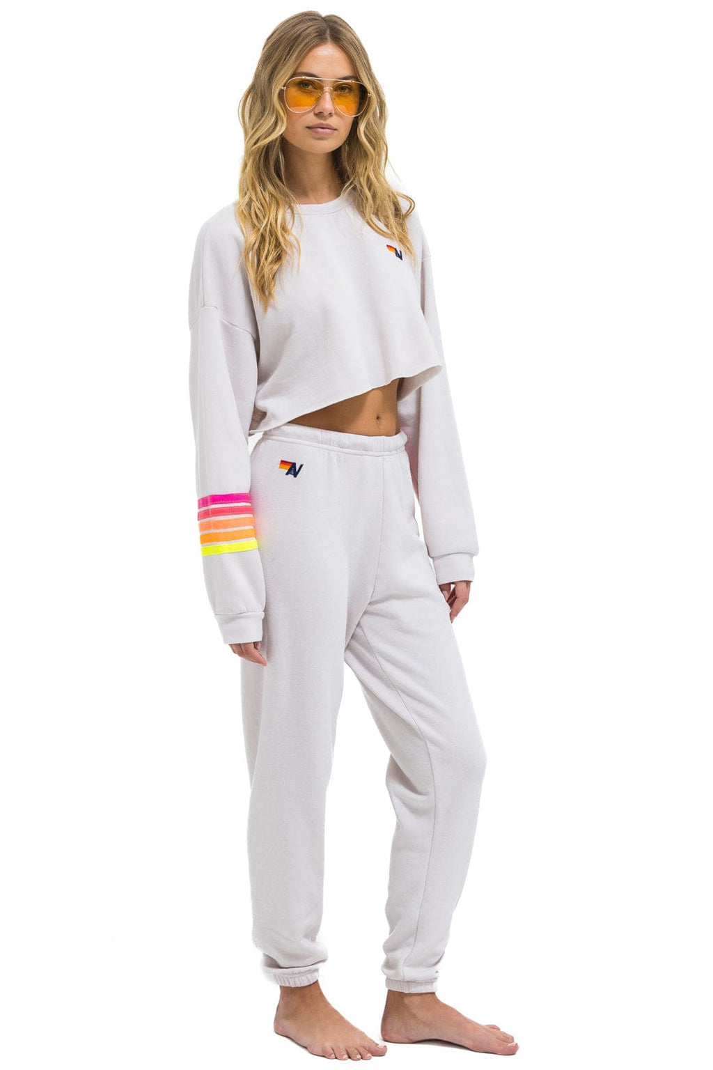 Classic 5 STRIPE SWEATPANTS - DOVE NEON