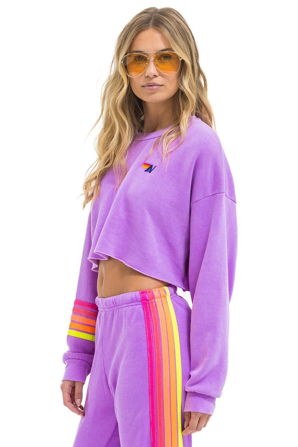 Classic RUGBY STITCH CROPPED CREW SWEATSHIRT RELAXED - NEON PURPLE NEON